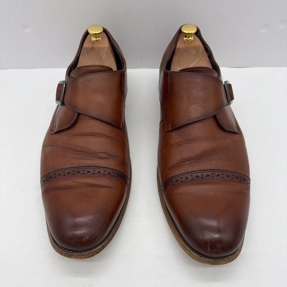 Stacy Adams Desmond Shoes Cap Toe Monk Strap Cognac Leather 25162-221 Men’s 14 M